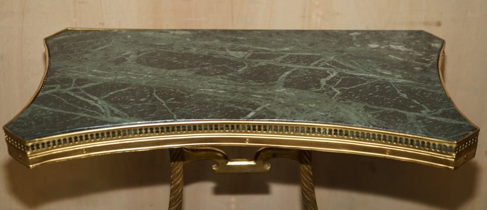 Pair Of Antique French Circa 1880 Solid Brass & Green Marble Side End Tables photo 3850.0