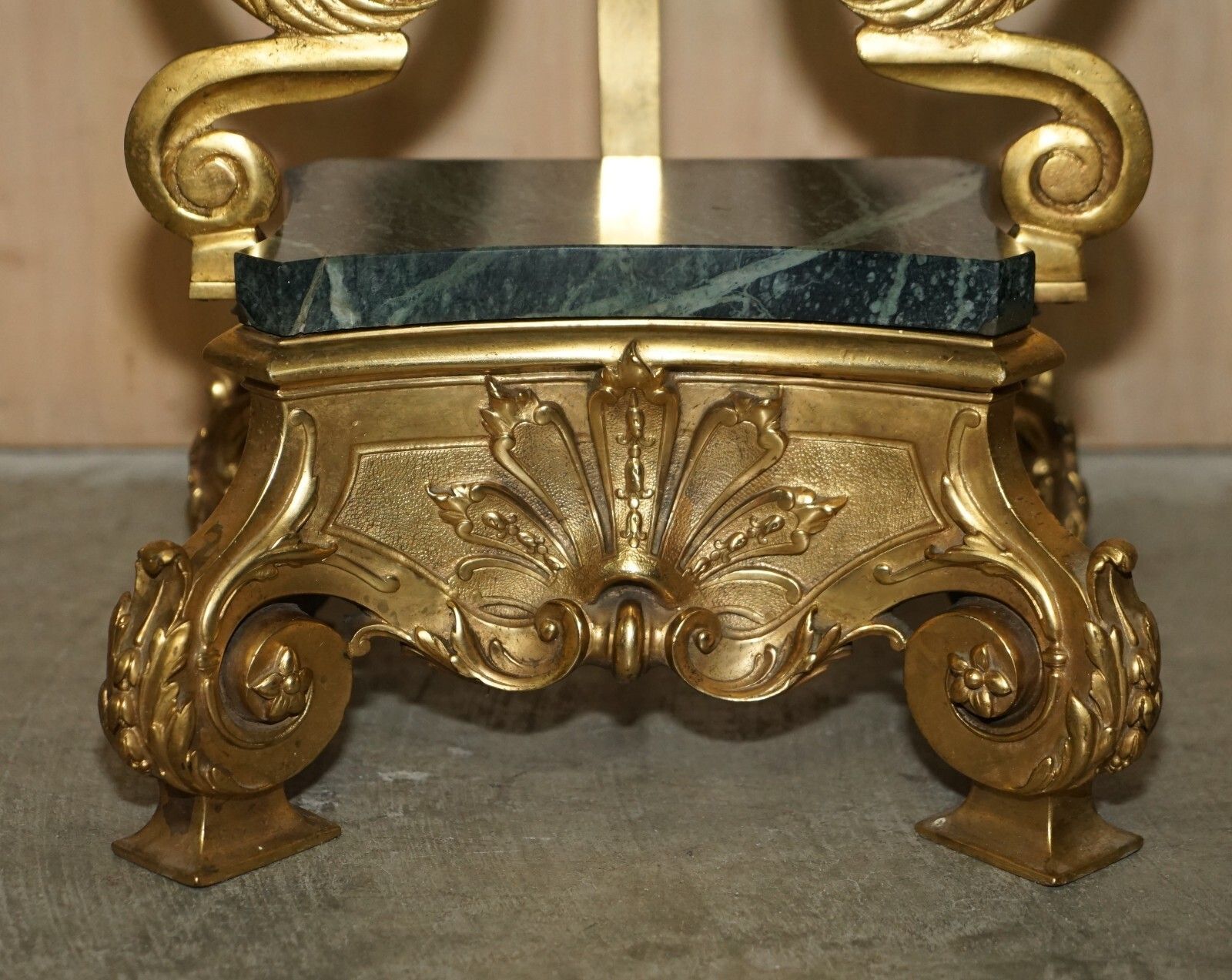 Pair Of Antique French Circa 1880 Solid Brass & Green Marble Side End Tables photo buy
