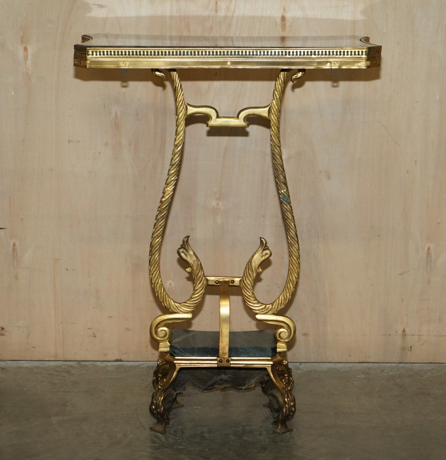 3850.0 Pair Of Antique French Circa 1880 Solid Brass & Green Marble Side End Tables photo