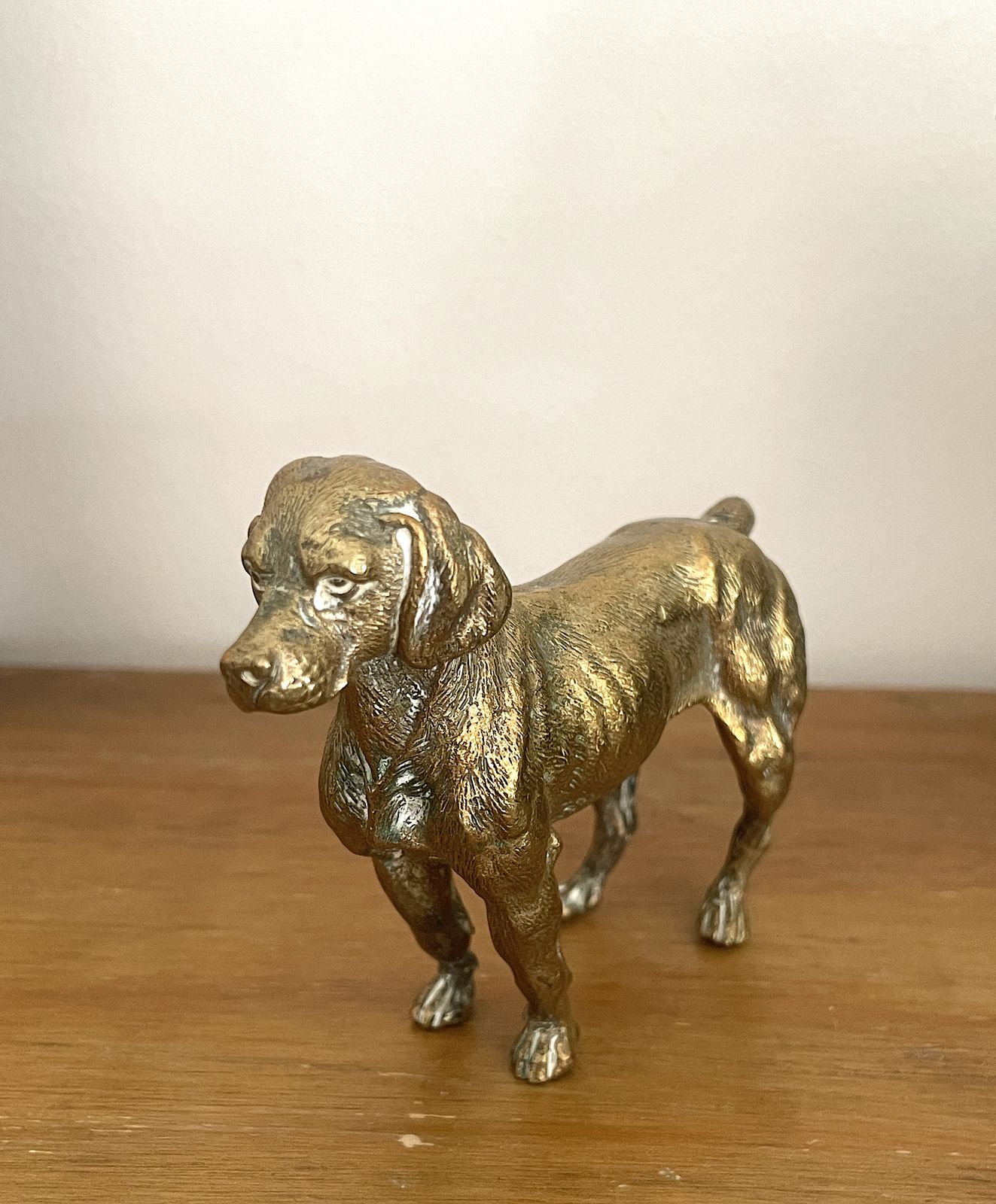 Set Of Two Antique Bronze Hunting Dog Statues, Detailed Pointer/Spaniel Dog Heavy Metal Sculpture Ornaments photo buy