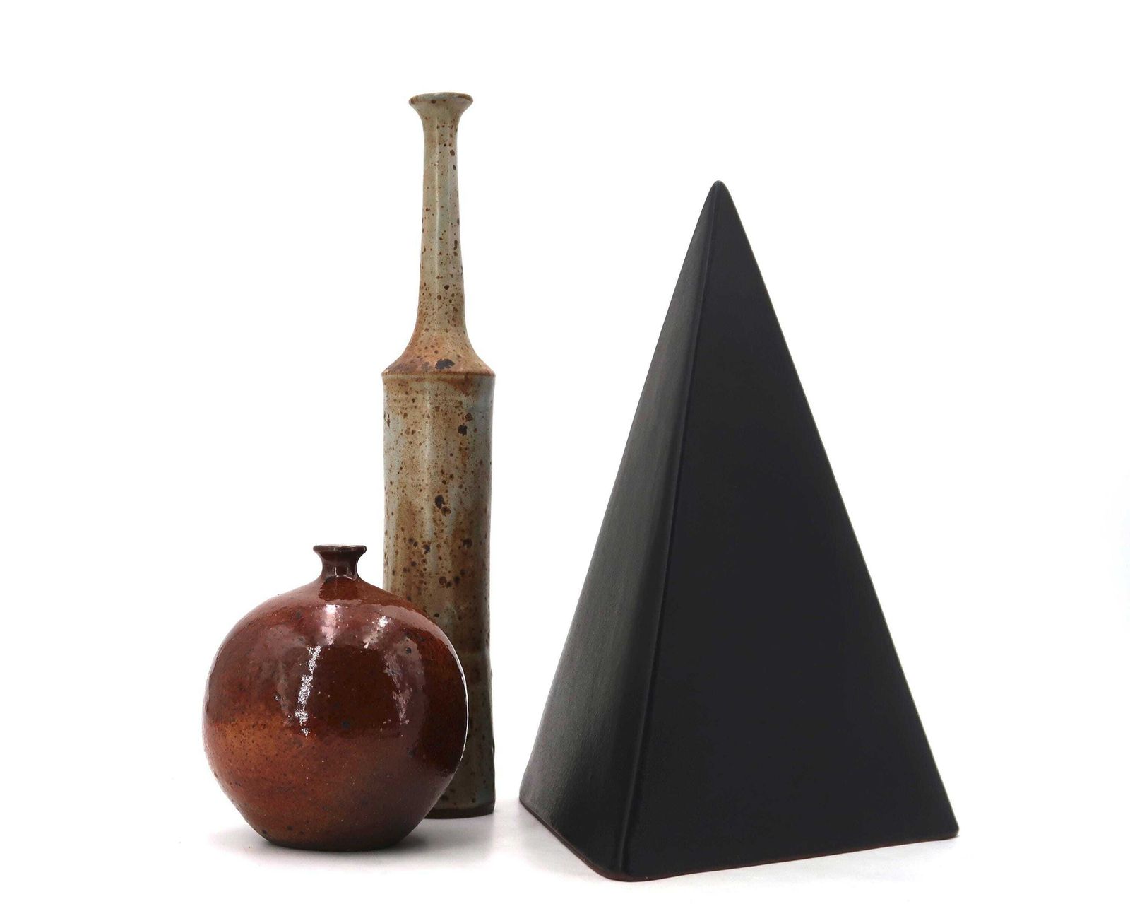 Matte Black Ceramic Pyramid Sculpture By Antonio Lampecco, 1980s / Georges Jouve Style, Ruelland, Minimalist, Home Decor, Geometric Shapes