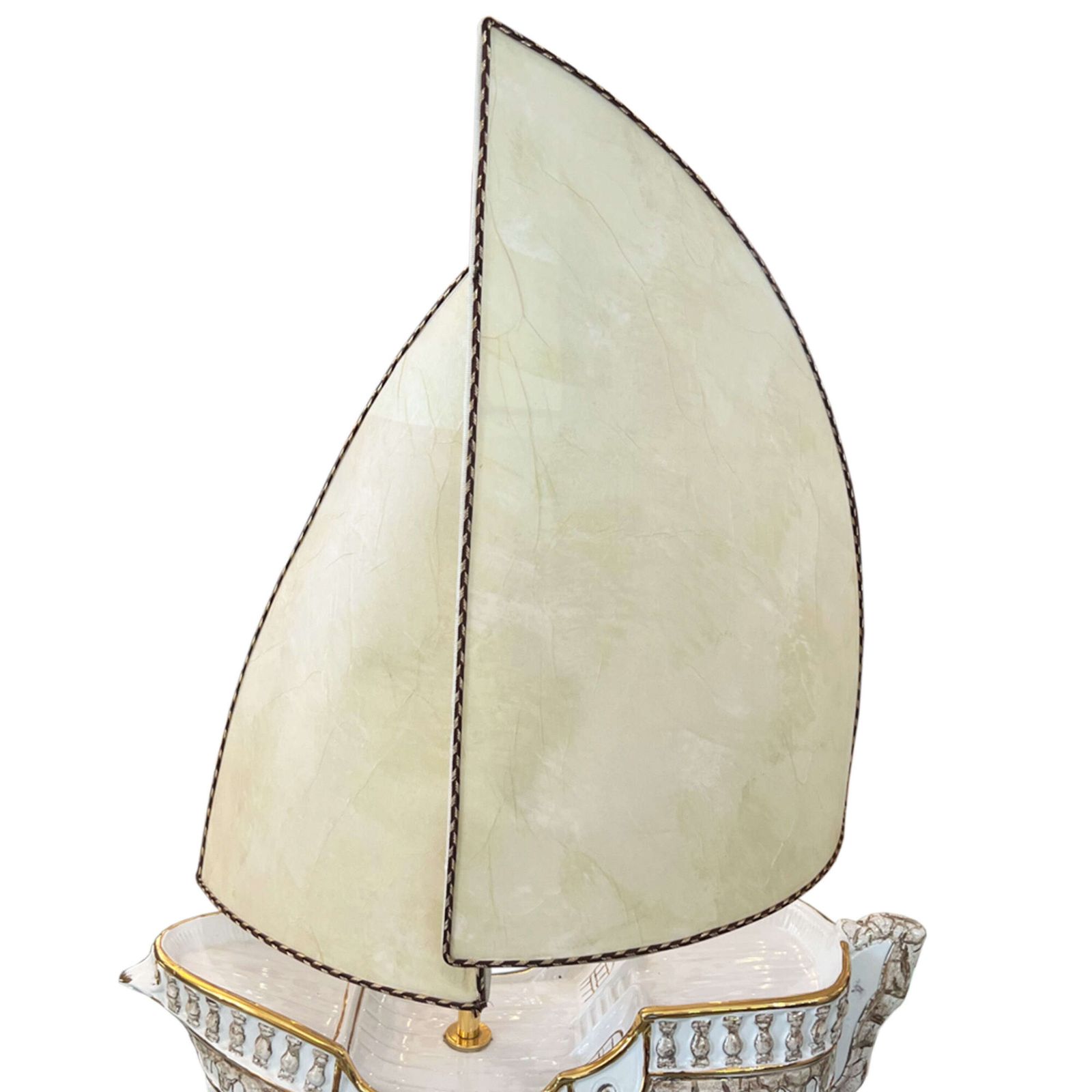 Large Italian 1970s Galleon Table Lamp With Parchment Sail Shades photo 550.0