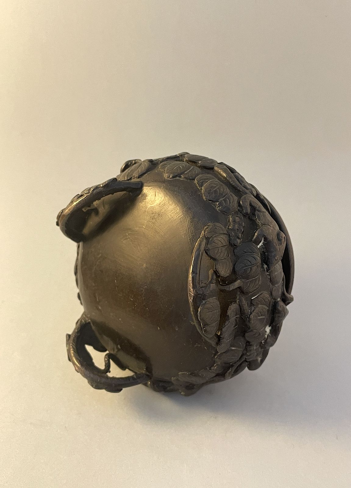 Antique Chinese Bronze Censer On Three Feet Adorned With Animals & Foliage photo vinterior