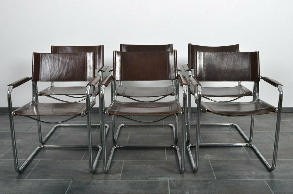 Mg5 Armchair In Saddle Leather By Matteo Grassi, Set Of 6