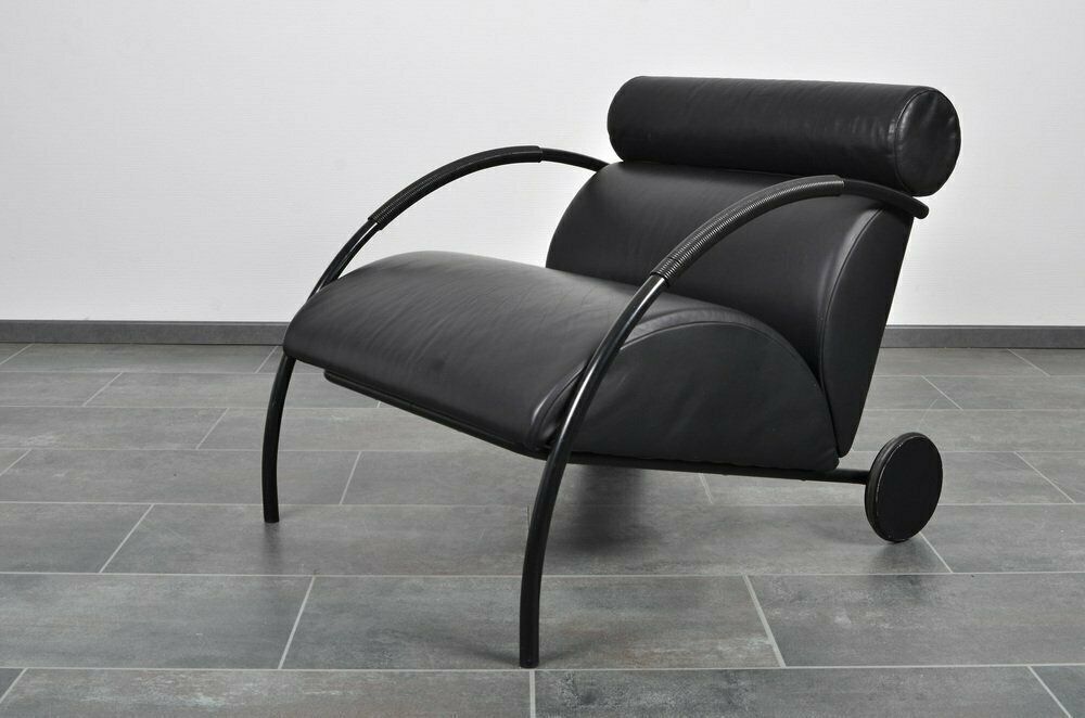 1742.0 Black Leather Zyklus Armchair And Stool By Peter Maly For Cor 1980s Set Of 2 photo