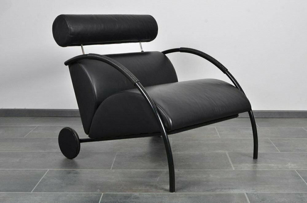 photo vinterior Black Leather Zyklus Armchair And Stool By Peter Maly For Cor 1980s Set Of 2
