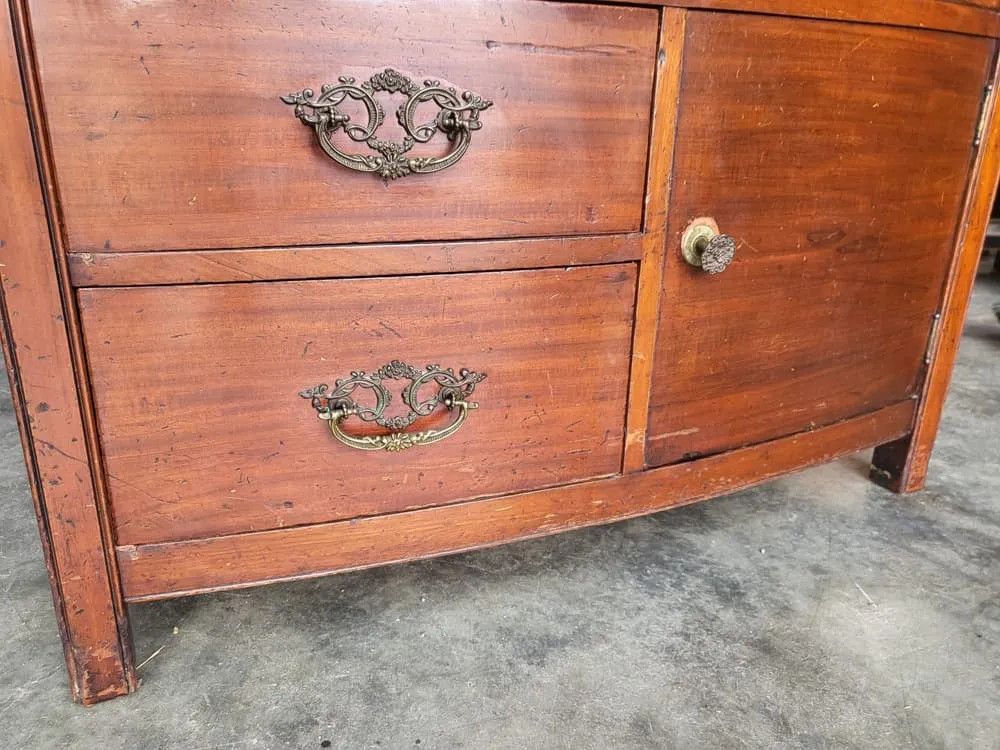 Antique Edwardian Low Bow Front Small Chest Of Drawers With Cupboard photo vinterior