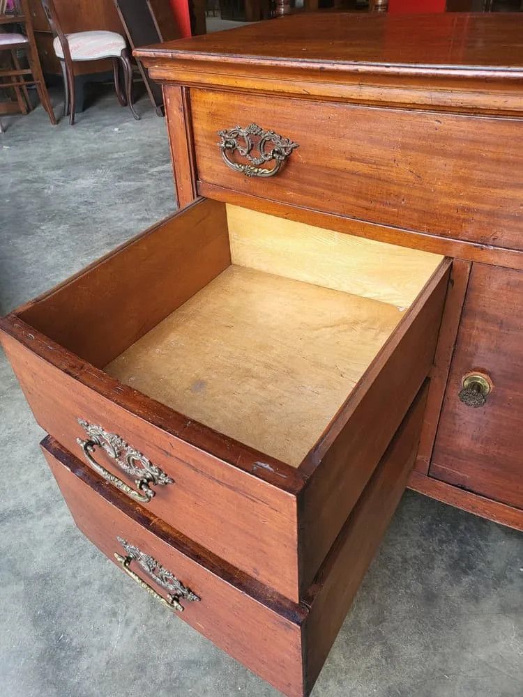 photo for sale Antique Edwardian Low Bow Front Small Chest Of Drawers With Cupboard