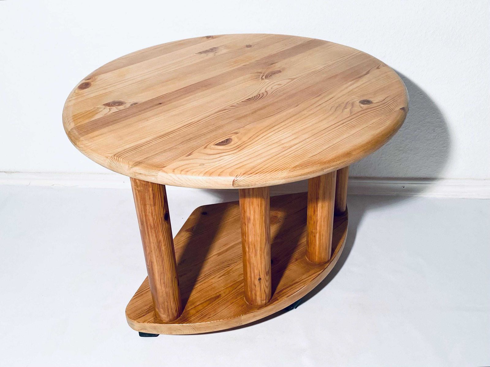 Rainer Daumiller Vintage German Round Wooden Coffee Table / 1970s Design Decor photo for sale