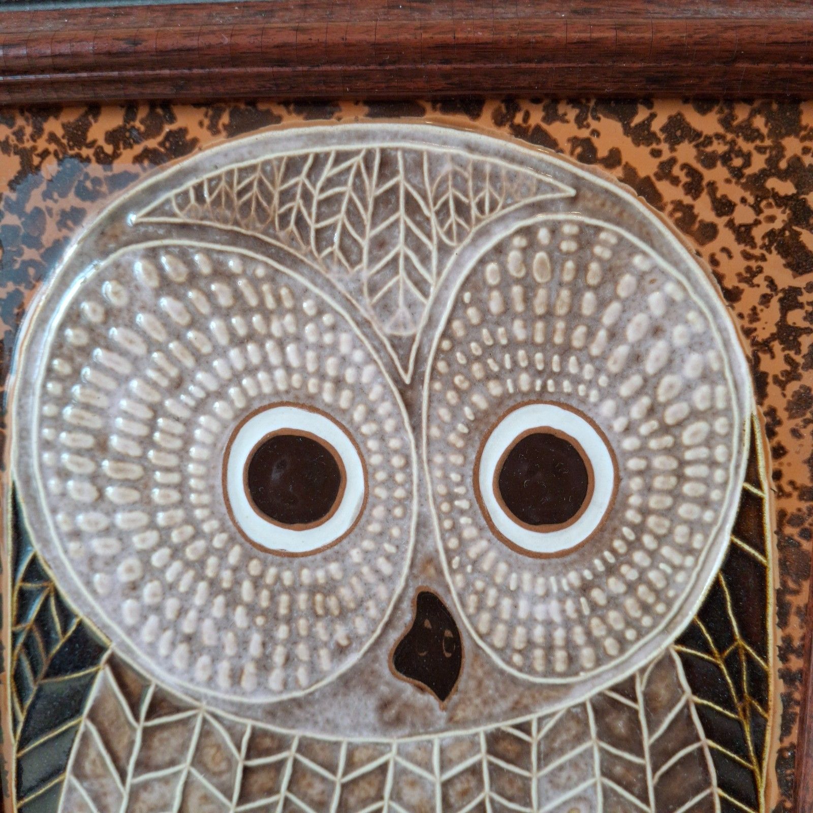 Fab Vintage Retro 1970s Maw & Co British Framed Hand Painted Majolica Tiles Owl photo 100.0