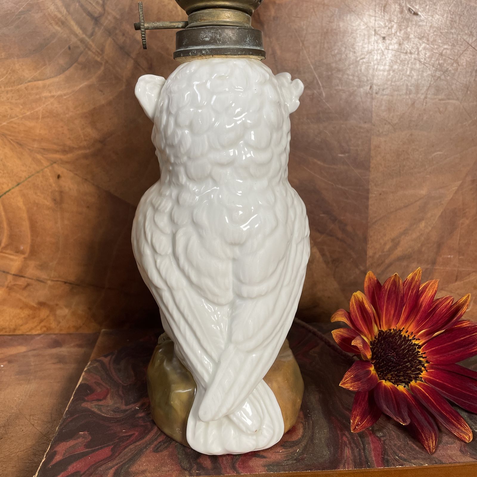 Victorian Porcelain Owl Lamp, 1700s photo for sale
