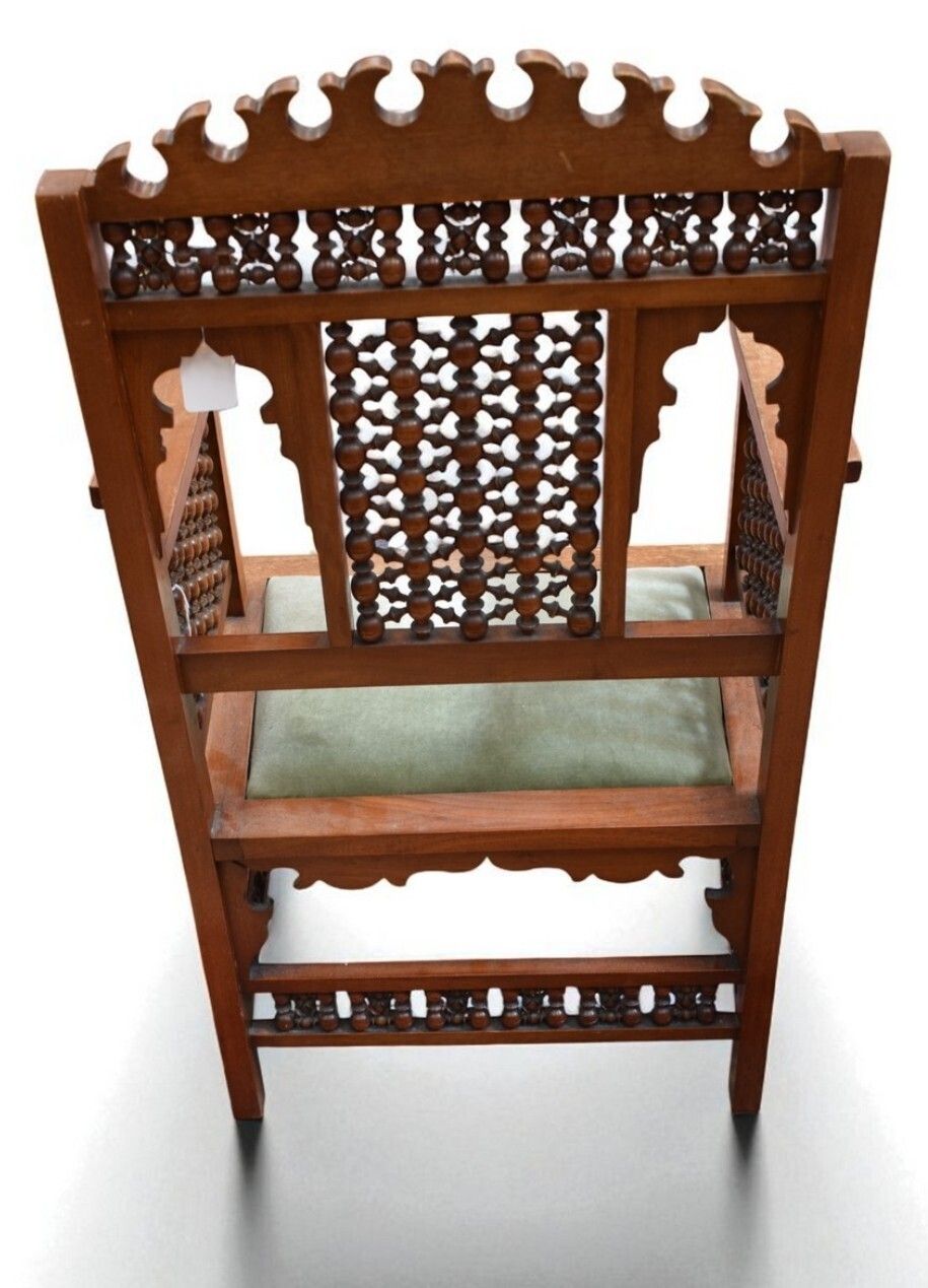 Superb Arts & Crafts Liberty & Co Moorish Walnut Armchair Dating To 1890, photo for sale