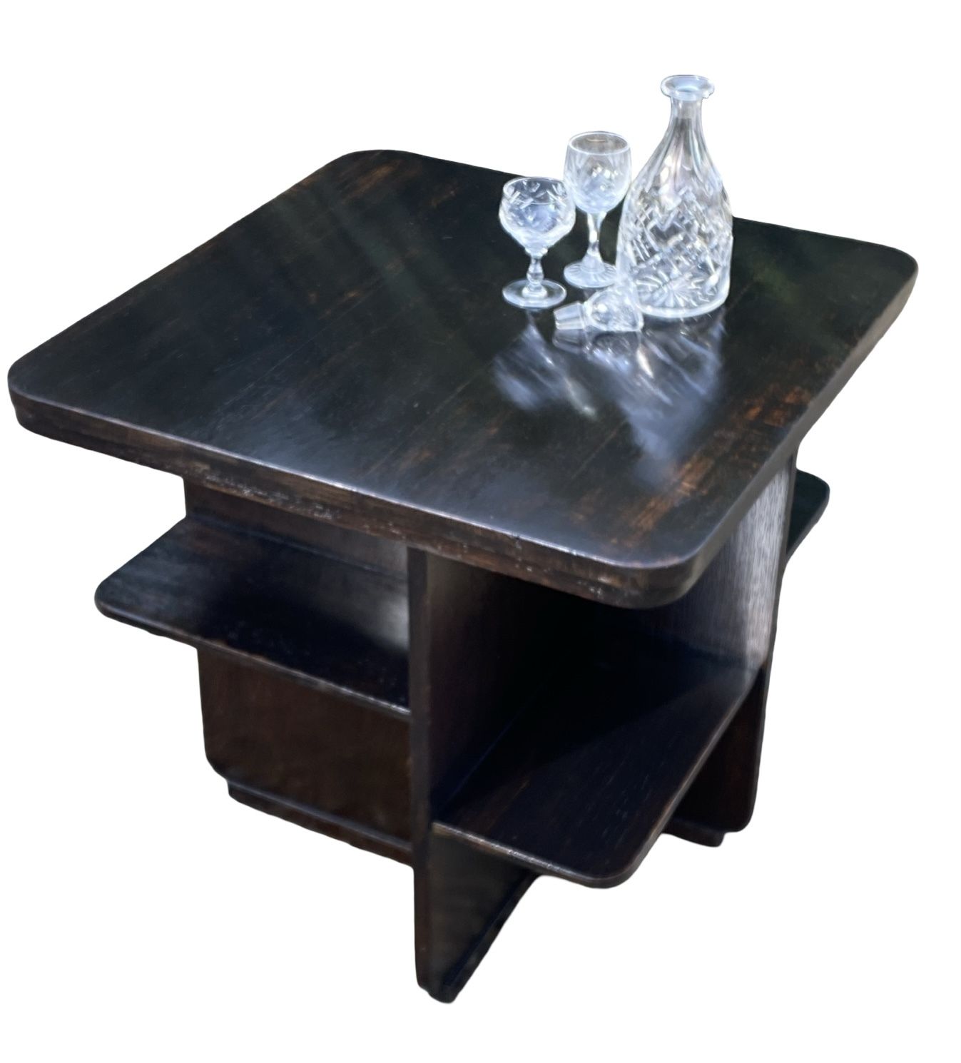 Art Deco Asymetrical Dark Oak Coffee Table/Bookshelves photo 1145.0
