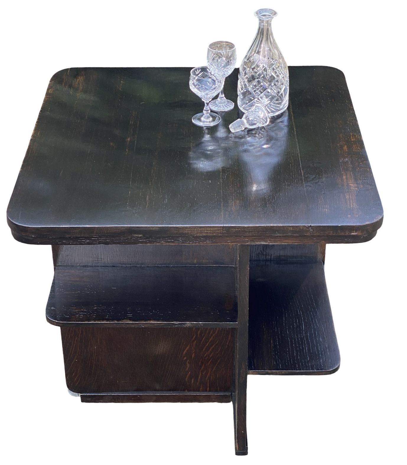 Art Deco Asymetrical Dark Oak Coffee Table/Bookshelves photo buy
