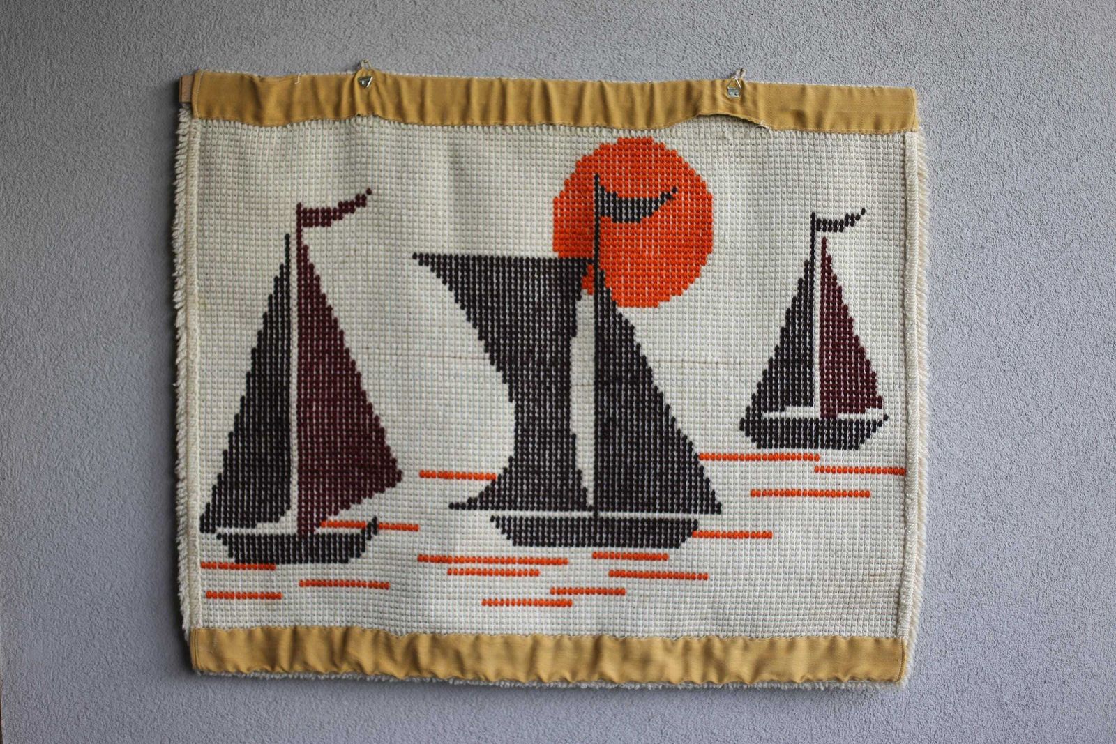 Vintage Yugoslav Wall Tapestry | 1970s Space Age Textile Art | Mid Century Modern Wall Hanging | Retro Wool Rug | Boho Home Decor photo for sale
