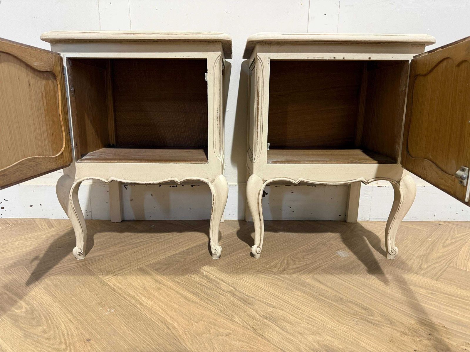 Vintage French Painted Pair Of Pot Cupboard Bedsides Tables Pair Of French Bedside Tables photo 295.0
