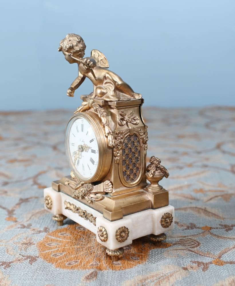 photo for sale English Gilt Mantel Clock Cherub St James London 1880