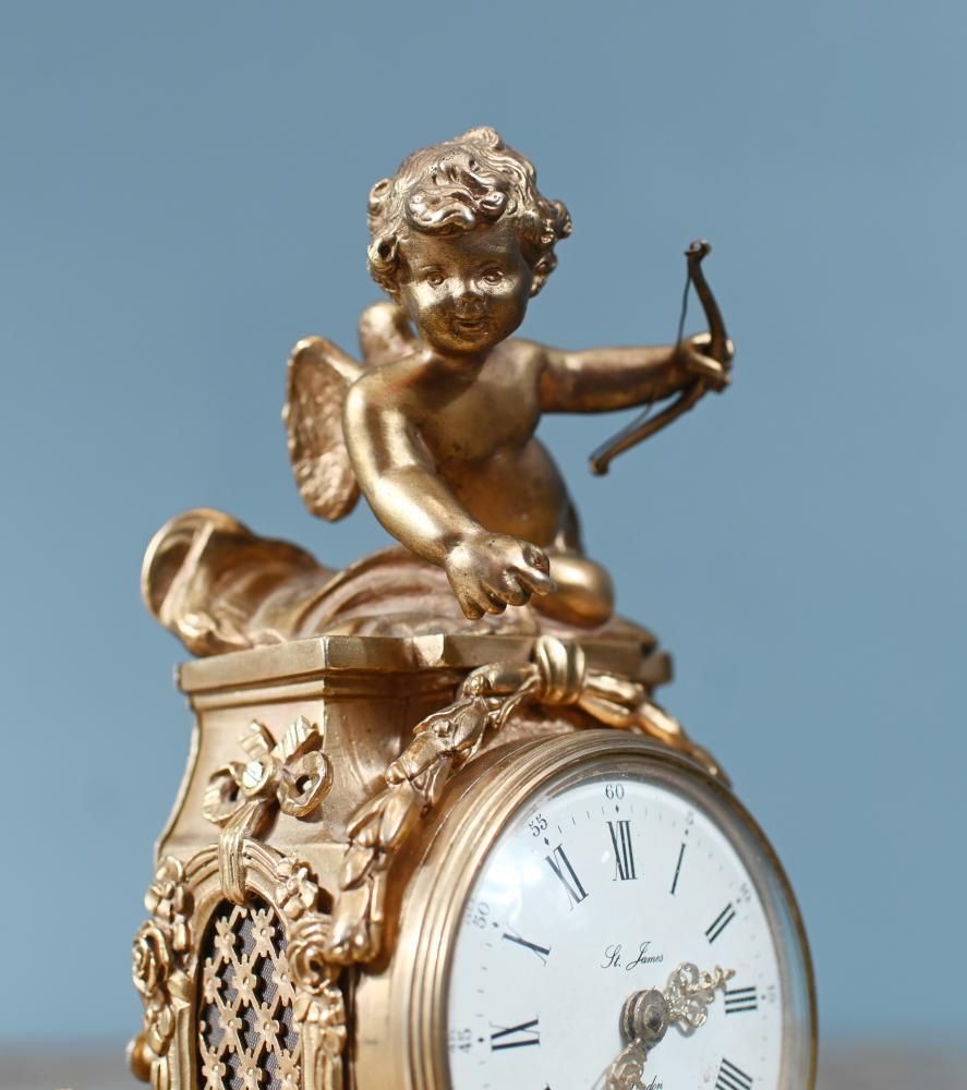 Home Decor English Gilt Mantel Clock Cherub St James London 1880 photo