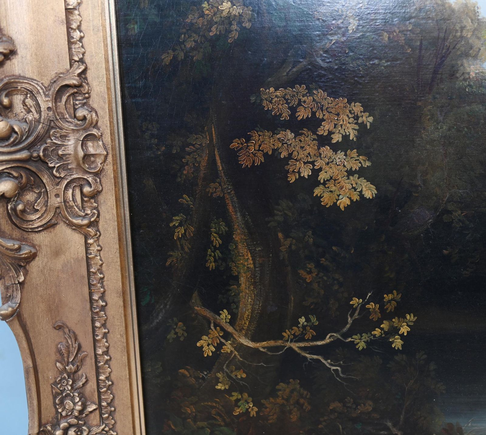 Antique French Oil Painting River Scape Art Chateau 1860 photo vinterior