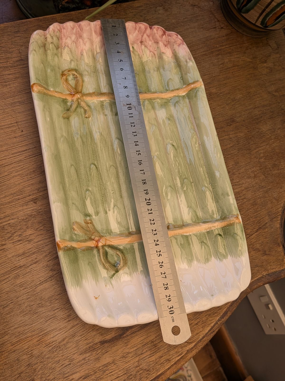 Vintage French Hand Painted Majolica Asparagus Cradle With Serving Plate 1313g photo furniture