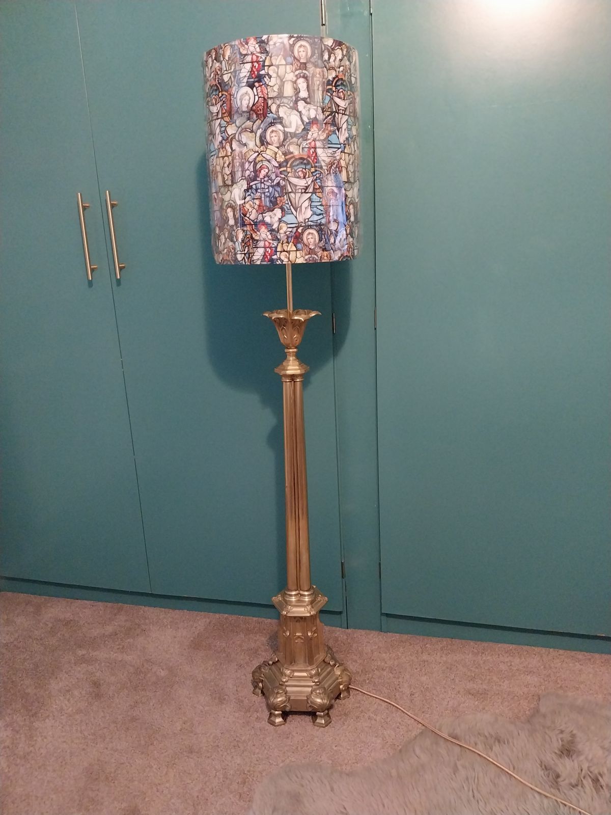Gothic Cast And Sheet Brass Church Candle Stand Floor Or Table Lamp.