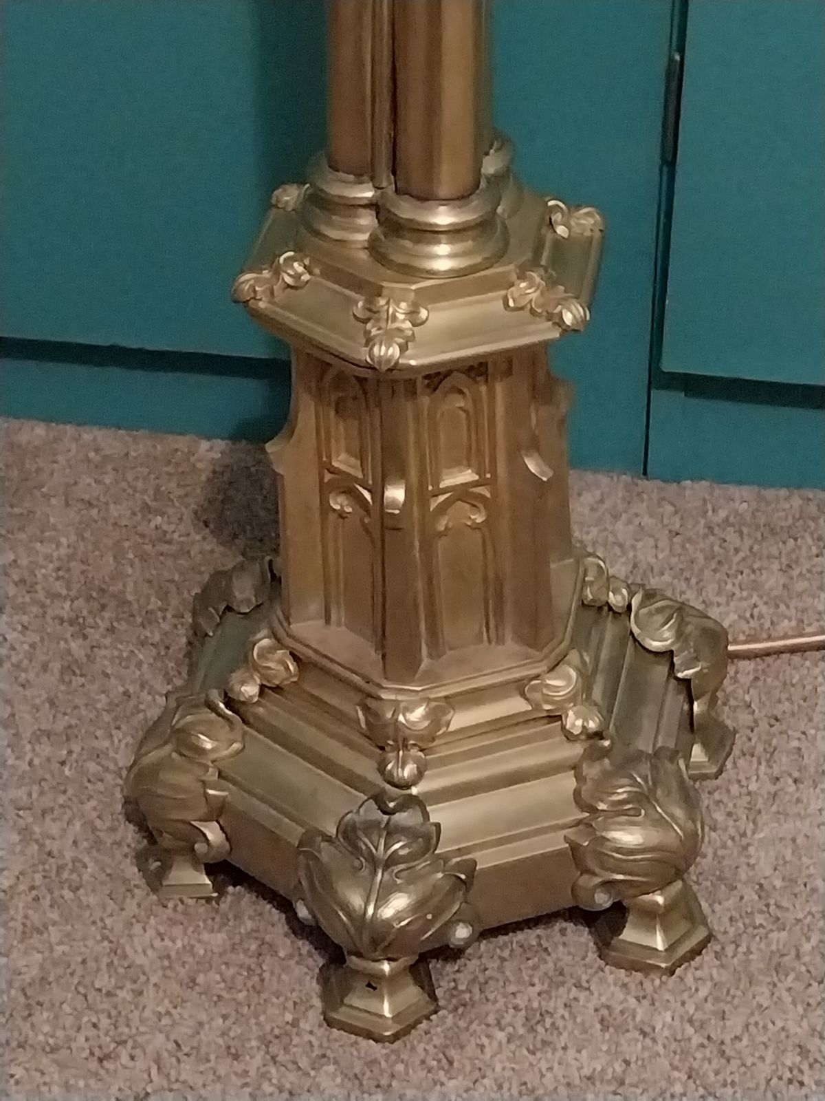 Gothic Cast And Sheet Brass Church Candle Stand Floor Or Table Lamp. photo vinterior