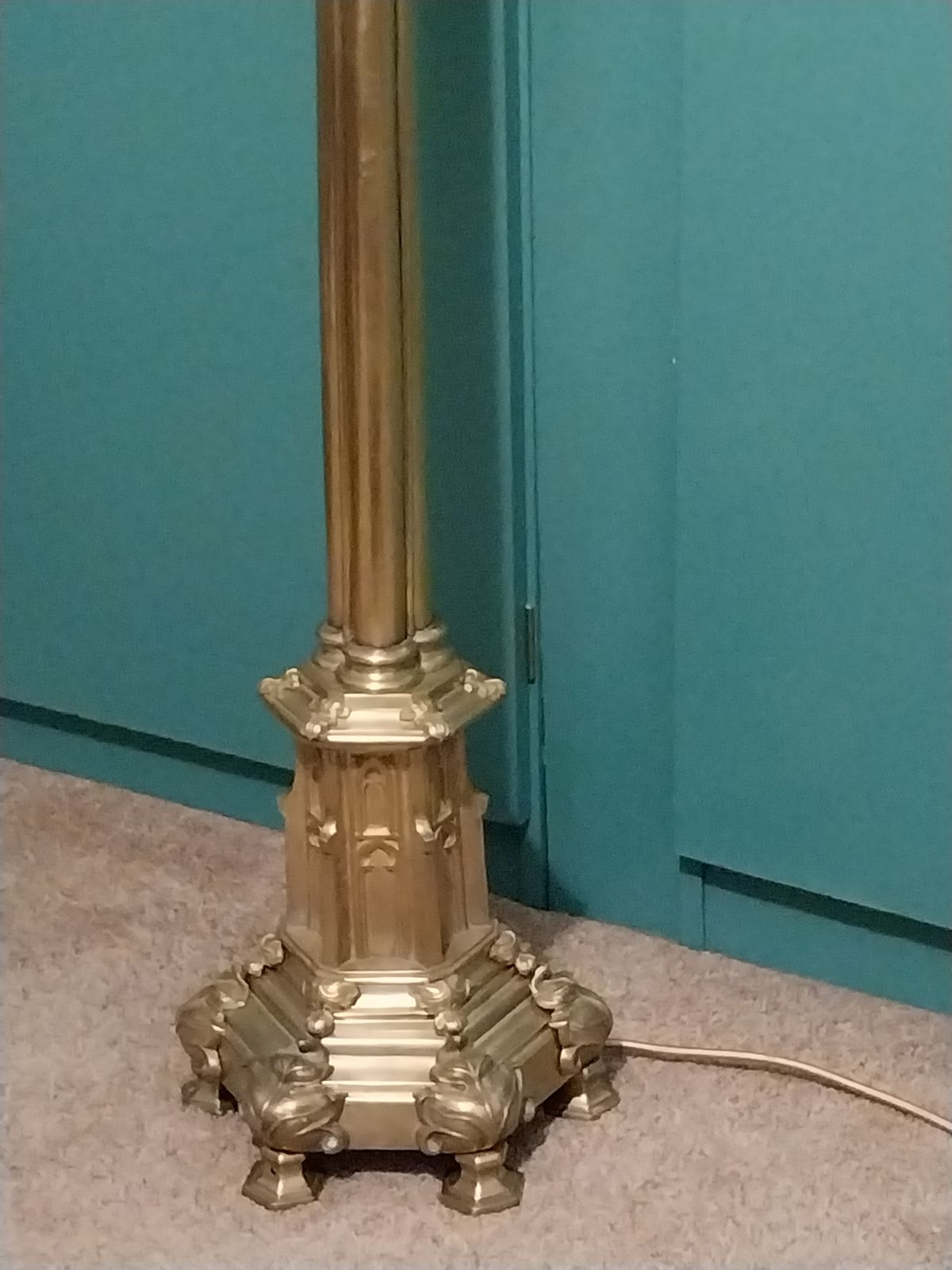 Gothic Cast And Sheet Brass Church Candle Stand Floor Or Table Lamp. photo buy