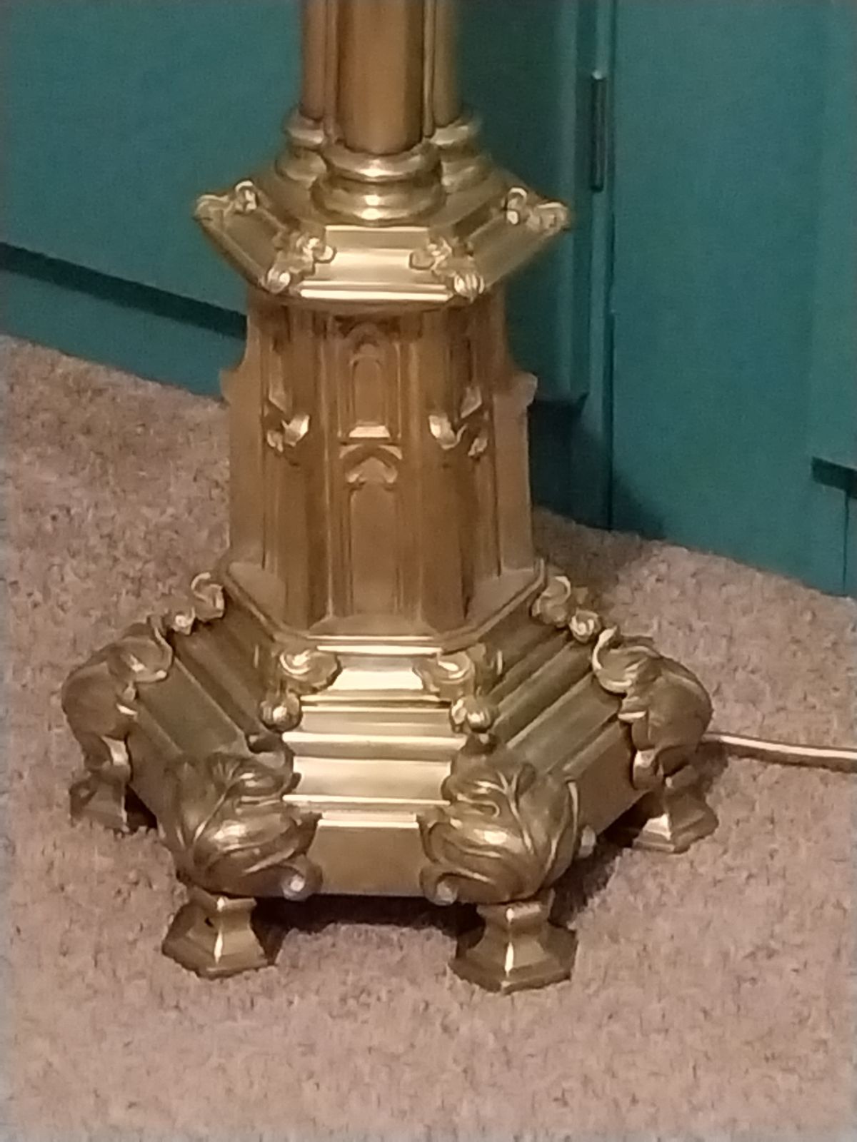 photo for sale Gothic Cast And Sheet Brass Church Candle Stand Floor Or Table Lamp.