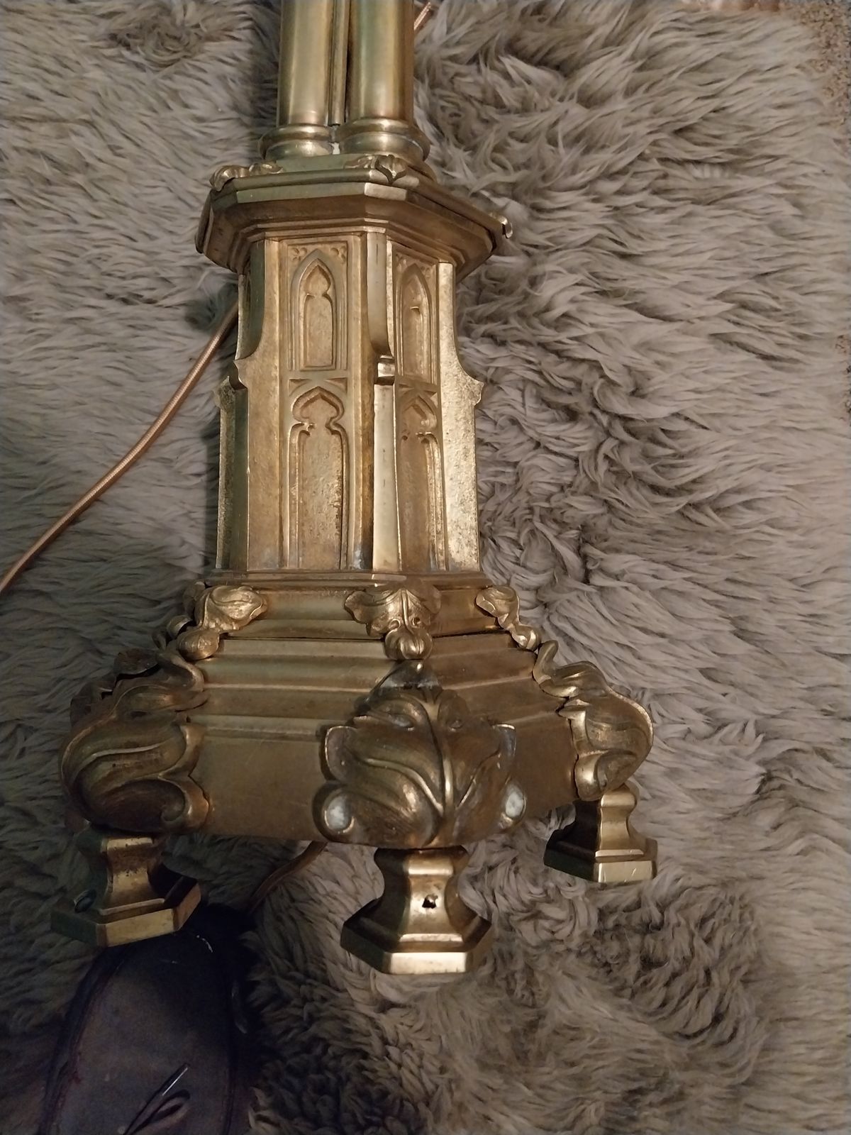 850.0 Gothic Cast And Sheet Brass Church Candle Stand Floor Or Table Lamp. photo