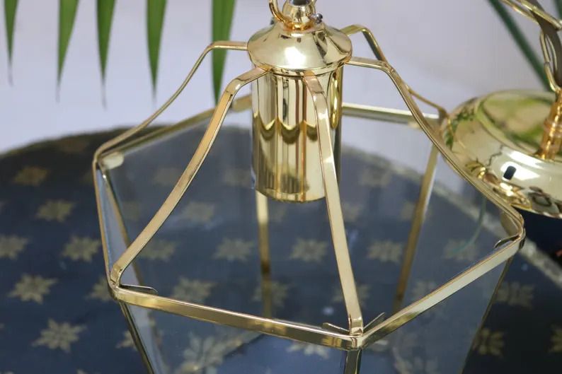 Gold Metal And Glass Ceiling Lantern Light Fitting photo furniture