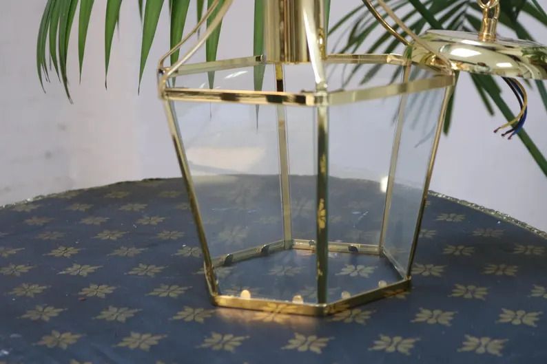 Gold Metal And Glass Ceiling Lantern Light Fitting photo 50.0