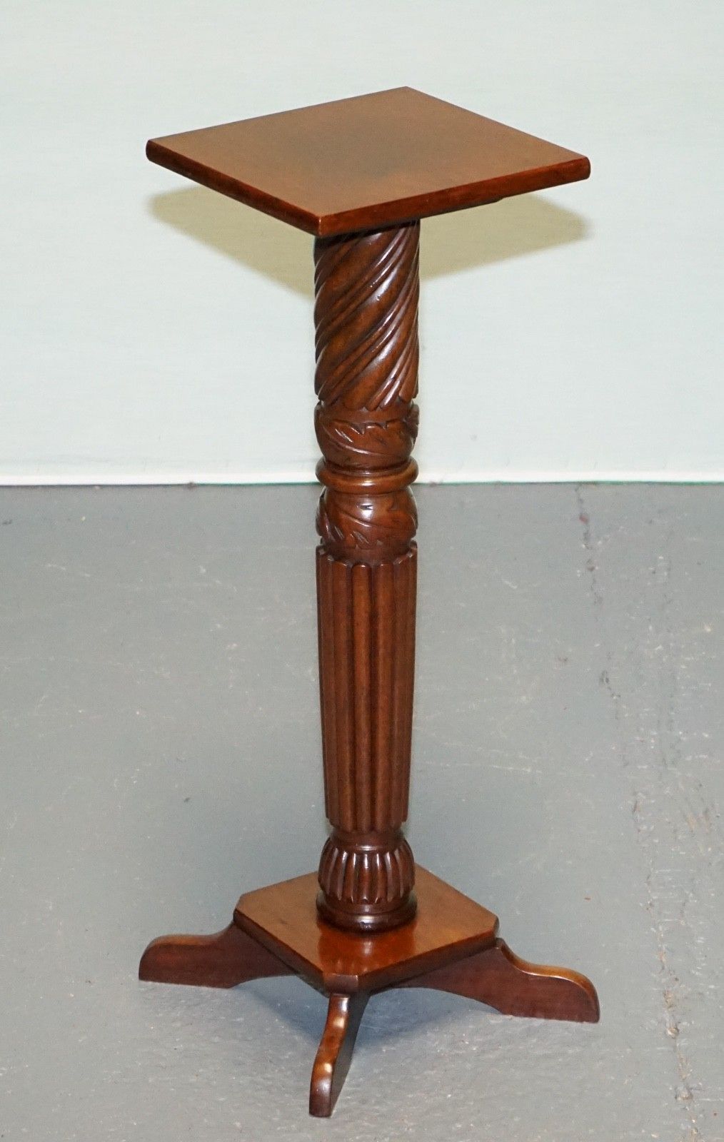 Vintage Carved Hardwood Barley Twist Pedestal Stand Display Plant Stand photo furniture