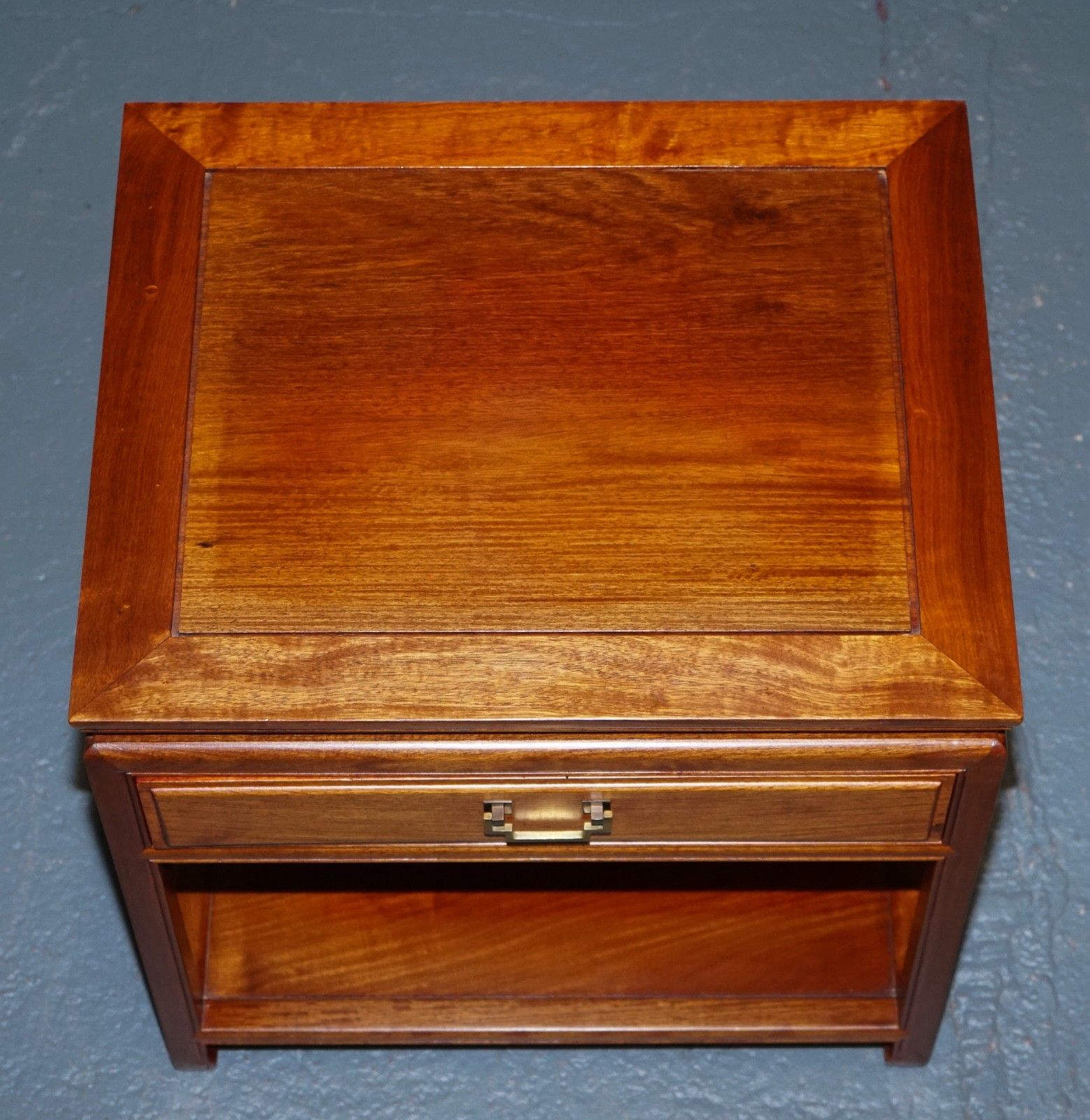 Vintage Oriental Chinese Mid Century Side Table With Drawer And Shelf photo vinterior