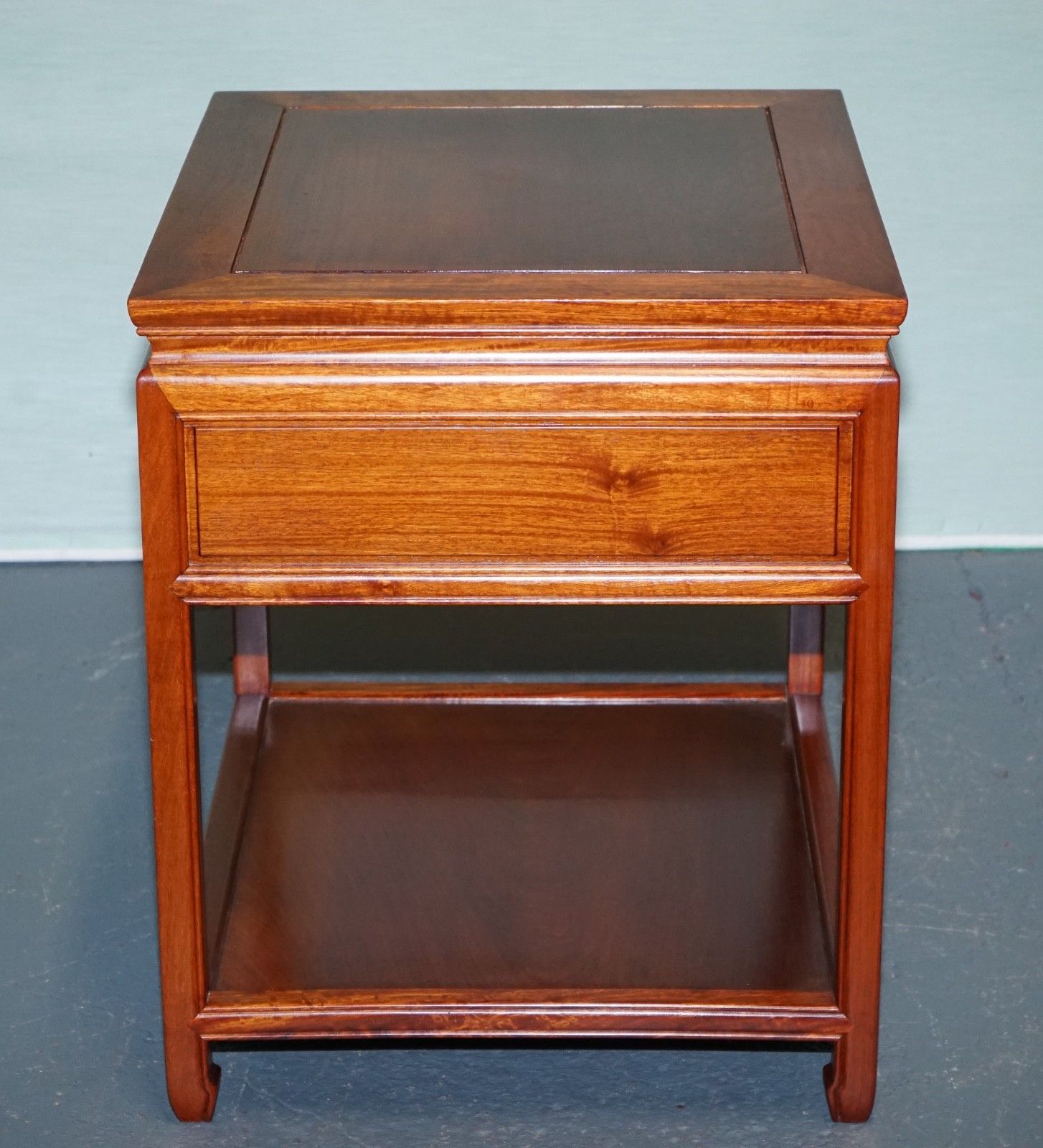 Furniture Vintage Oriental Chinese Mid Century Side Table With Drawer And Shelf photo