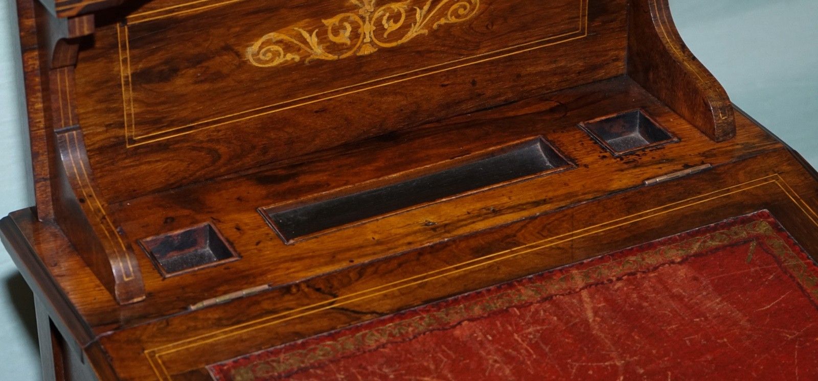 Victorian Ladies Writing Davenport Desk With Inlay & Leather Writing Surface photo vintage