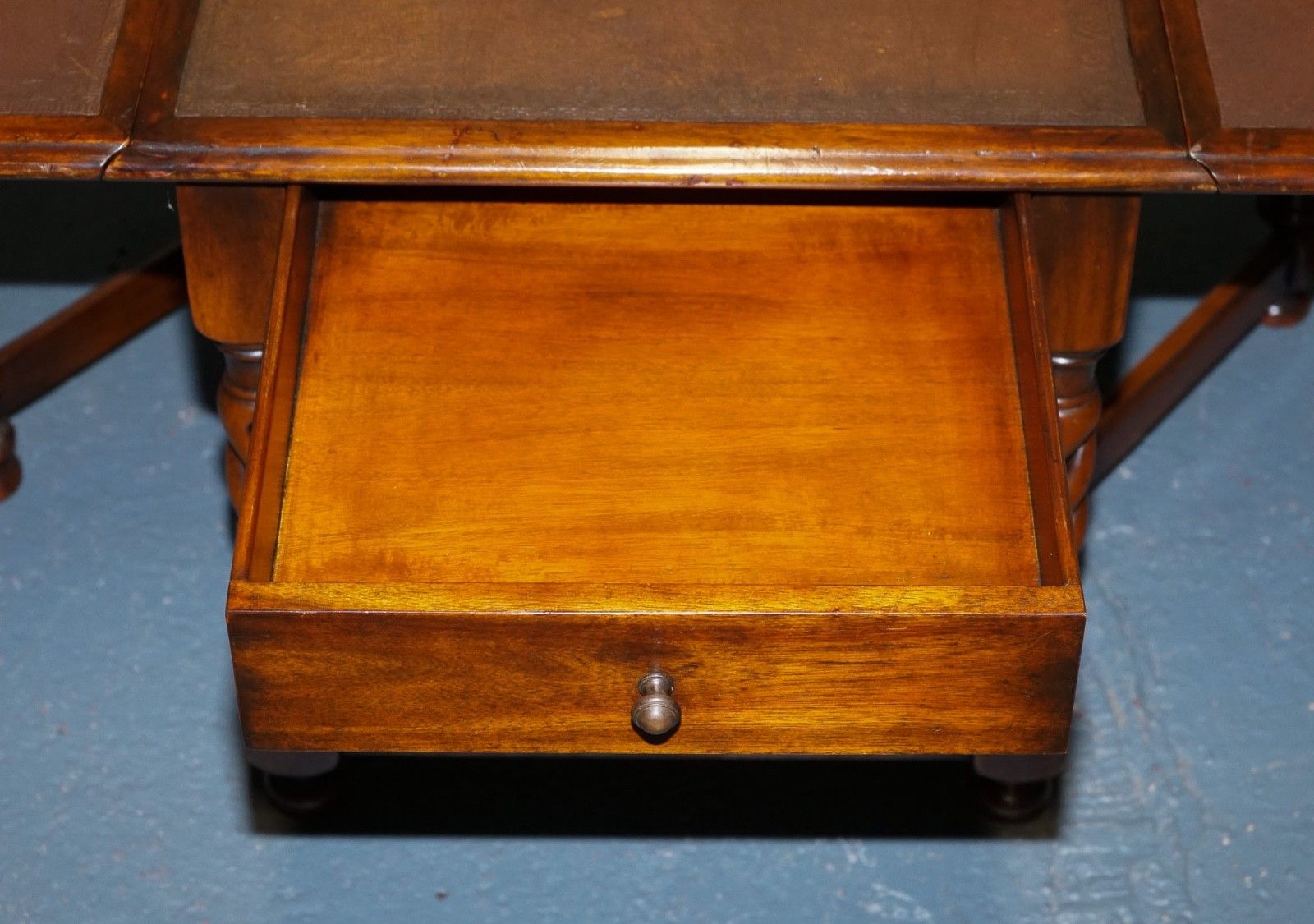 Elegant Theodore Alexander Drop Leaf Barley Twist Table With Leather Top photo vintage
