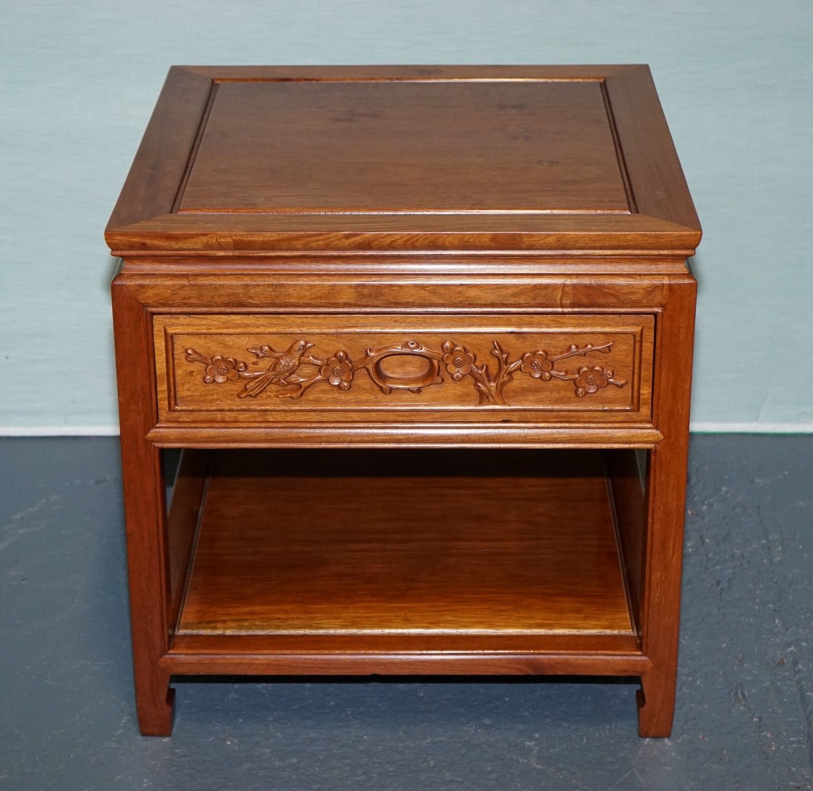 Oriental Chinese Vintage Teak Nightstand Bedside Table With Drawer photo 750.0