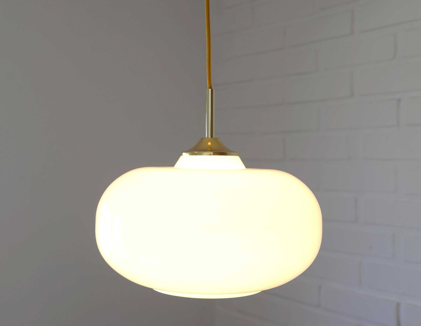 Vintage White Pendant Lamp / Redesign Ceiling Light / Mid Century Modern Yugoslavia 1970s / Hand Blown Glass / Ufo Light Fixture / Space Age photo Lighting
