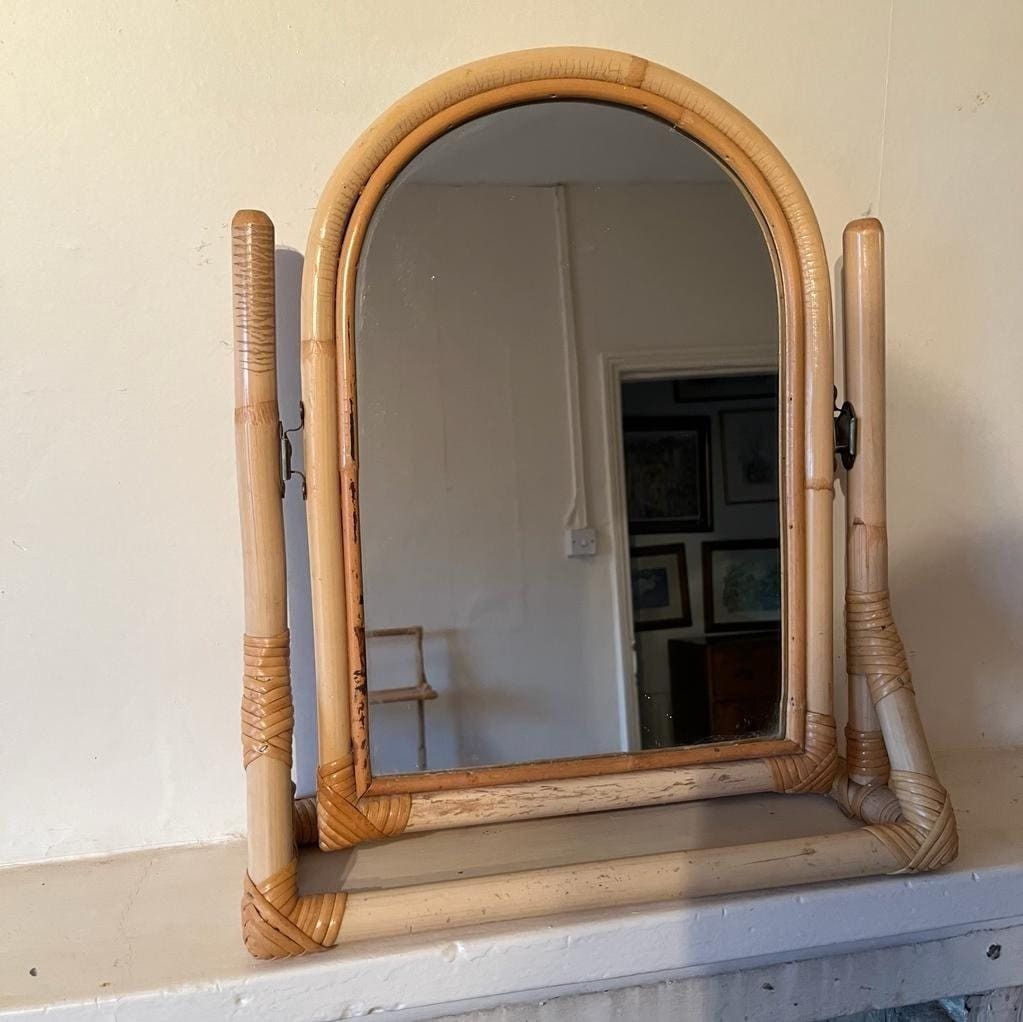 Vintage Bamboo Swing Mirror, 1970s photo Home Decor