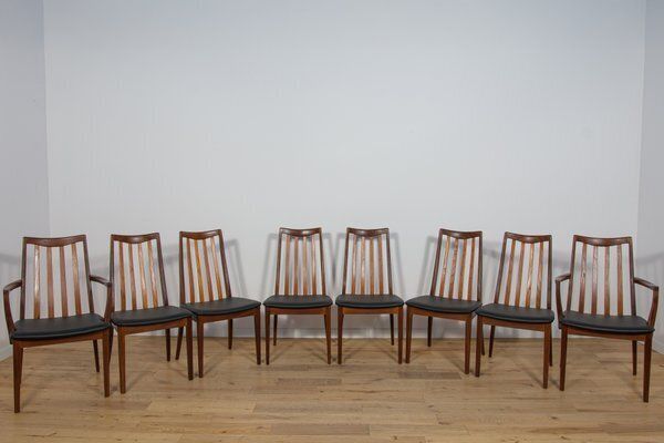 Mid Century Teak And Leather Dining Chairs By Leslie Dandy For G Plan, 1960s, Set Of 8