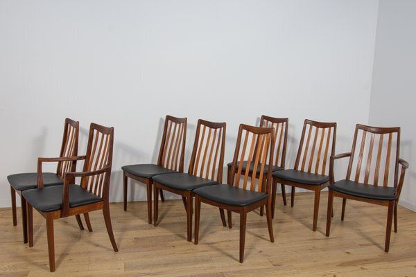 Mid Century Teak And Leather Dining Chairs By Leslie Dandy For G Plan, 1960s, Set Of 8 photo Furniture