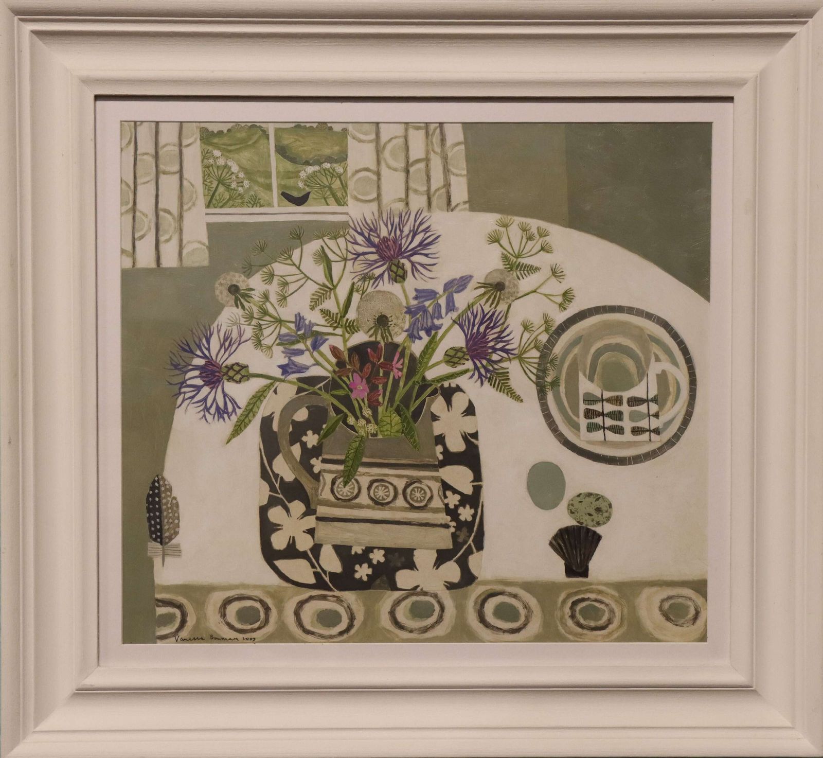Vanessa Bowman (B.1970) – Spring Flowers And Hillside, Oil On Board, 2009