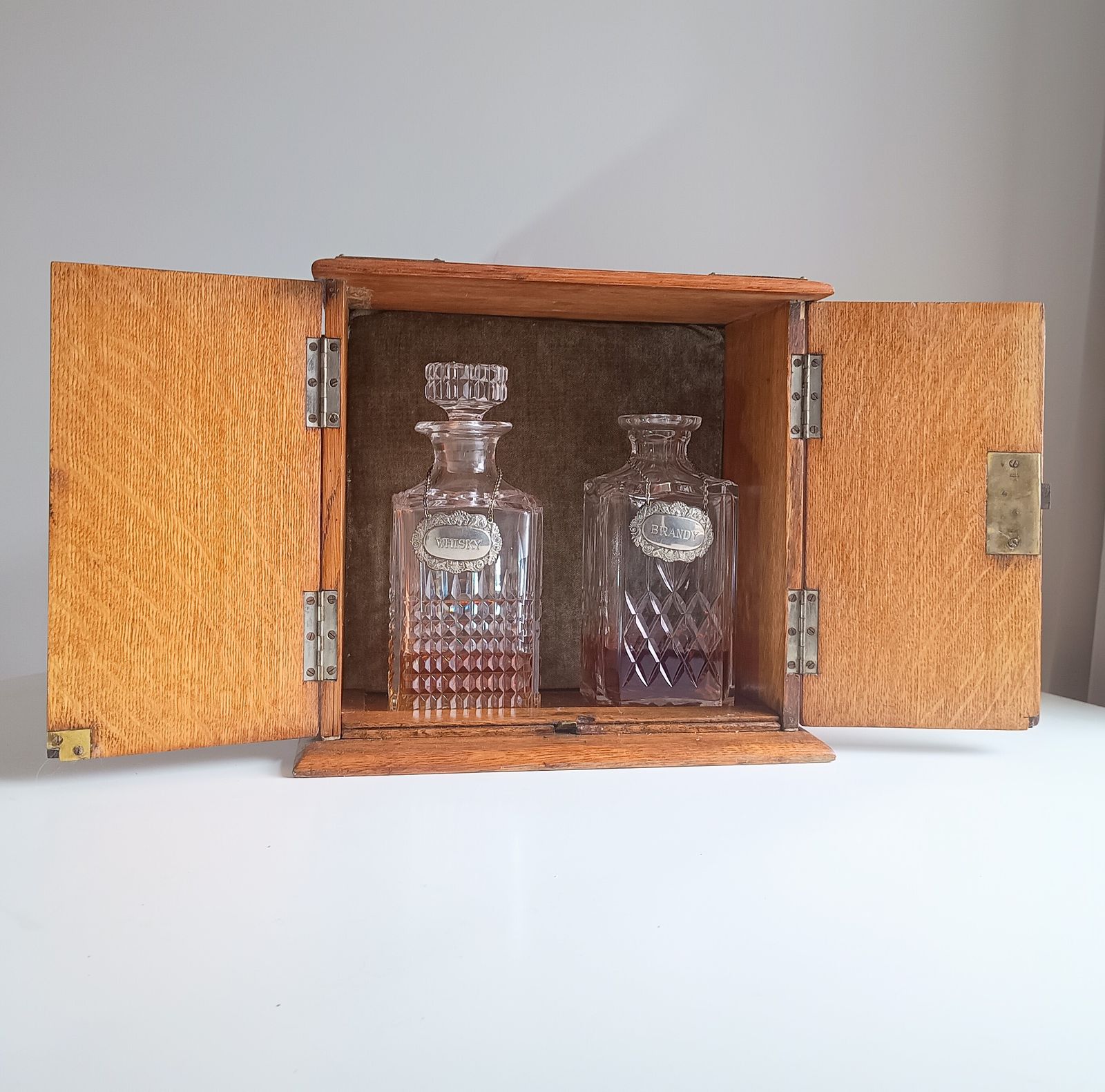 Rare Antique English Quarter Sawn Oak Gentlemans Smokers Cabinet Humidor With Hidden Whisky Compartment photo furniture