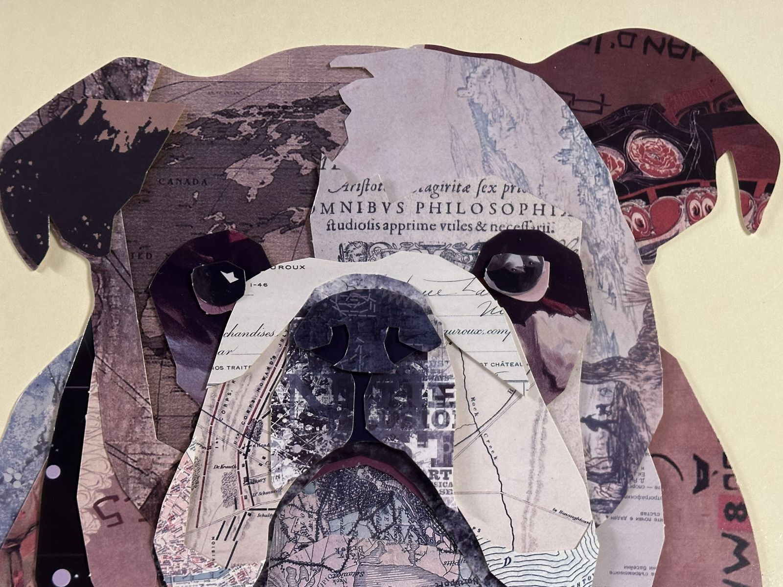 photo vinterior Large Framed Three Dimensional Layered Collage Of An English Bulldog