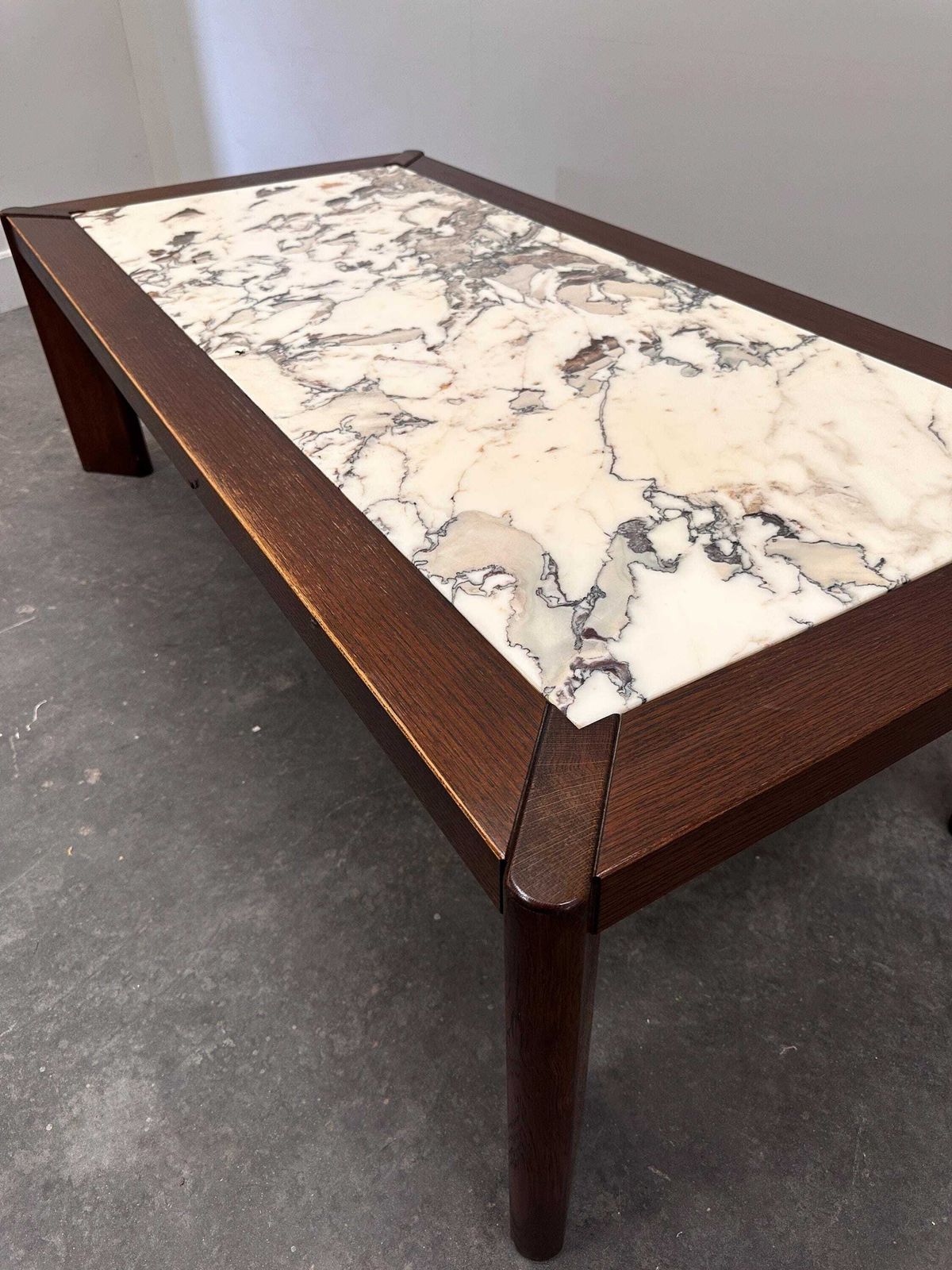 Large 1970s Belgian Oak Coffee Table With Breccia Marble Top – Signed And Dated 1976 photo 1256.0