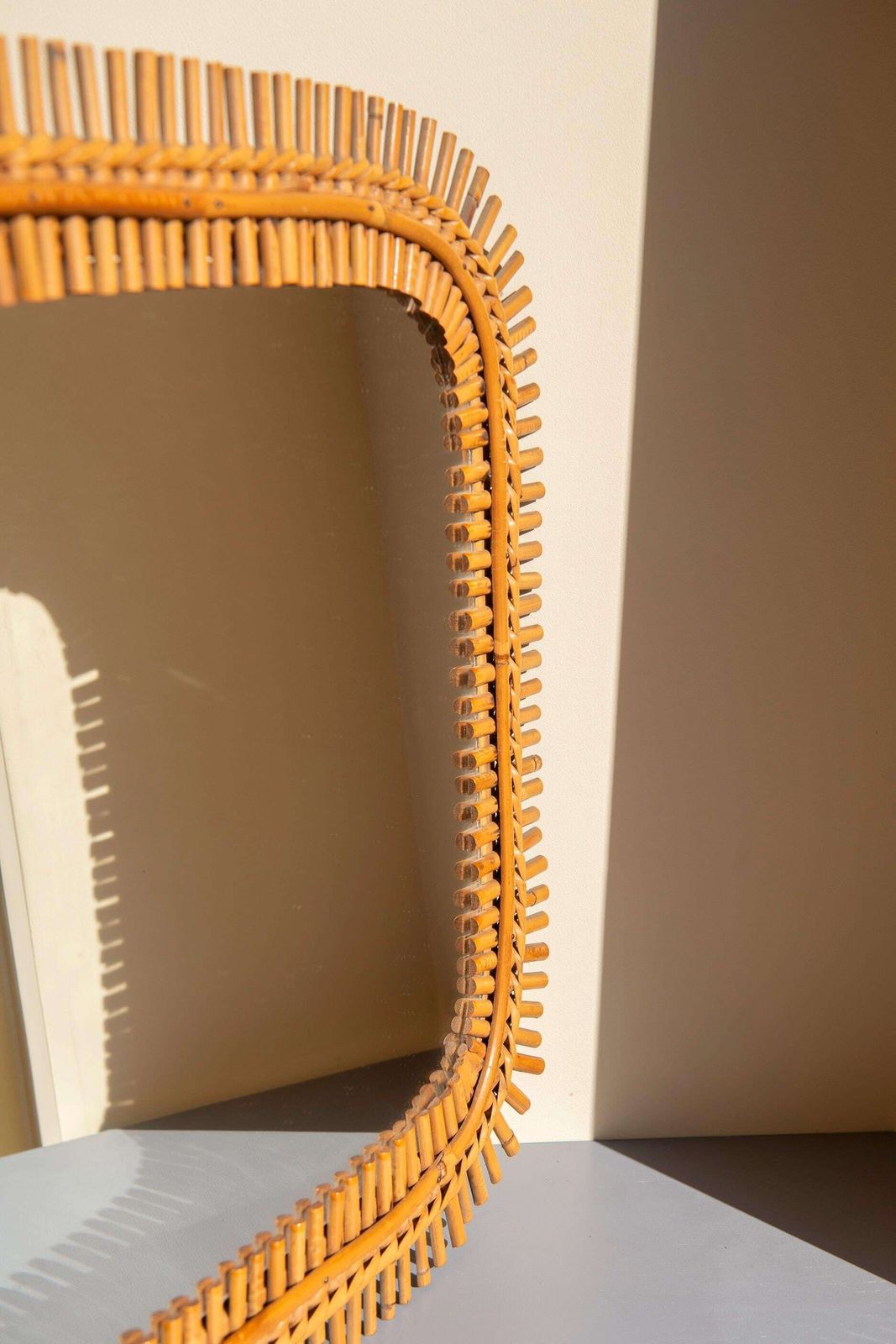 Italiaanse Bamboe Spiegel, Franco Albini, Mid Century Vierkante Rotanspiegel, Jaren 1960, Bonacina, Made In Italy photo Woonaccessoires
