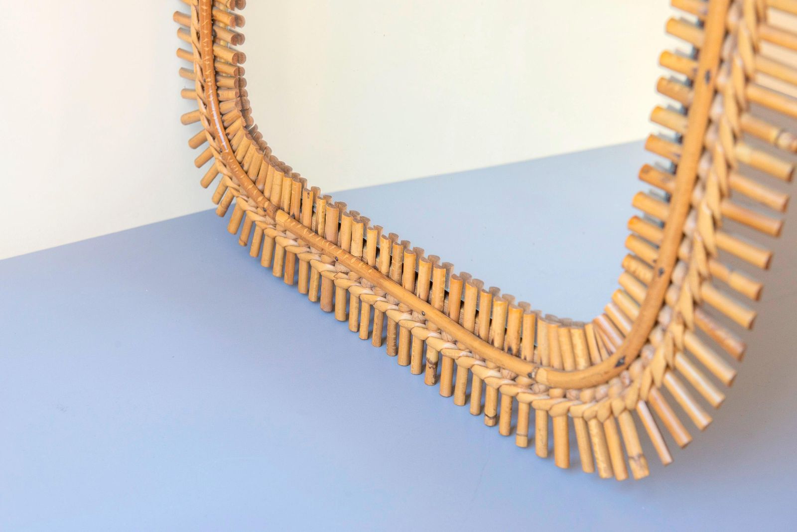 Italiaanse Bamboe Spiegel, Franco Albini, Mid Century Vierkante Rotanspiegel, Jaren 1960, Bonacina, Made In Italy photo buy
