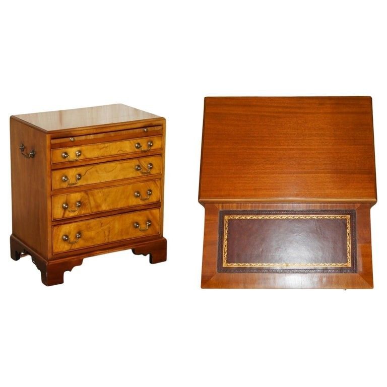 Lovely Walnut Brown Leather Military Campaign Nightstand Drawers Or Side Table