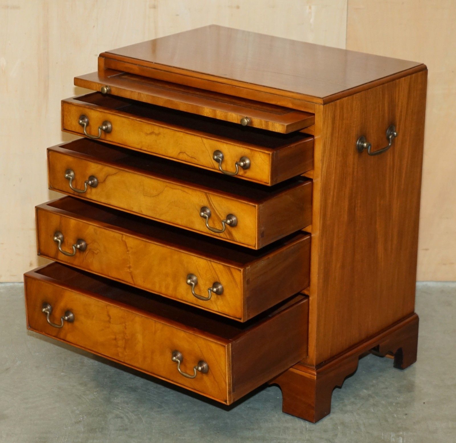 photo buy Lovely Walnut Brown Leather Military Campaign Nightstand Drawers Or Side Table