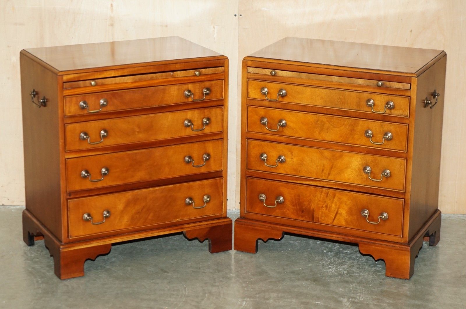 Pair Of Walnut Brown Leather Military Campaign Nightstand Drawers Or Side Tables photo furniture